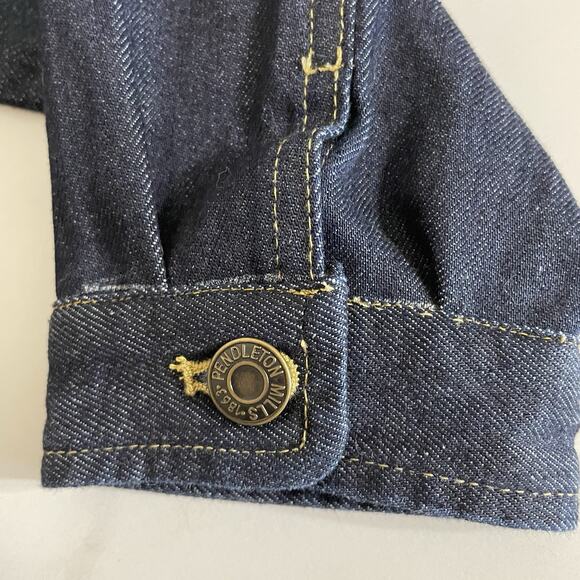 Pendleton Denim Jacket Women’s Size S Dark Blue With Wool Plaid Pockets ALTERED - Picture 6 of 11